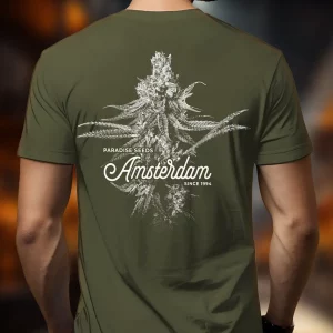 Paradise Seeds Amsterdam Plant Tshirt Olive back